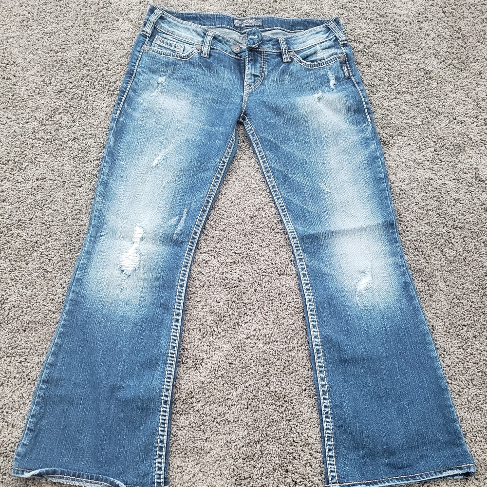 BKE Silver Distressed Boot Leg Jeans